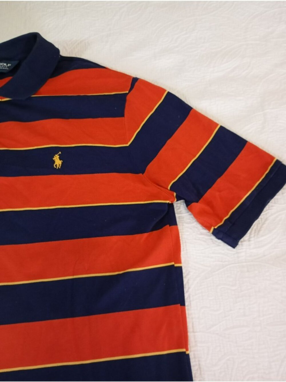 Polo Golf Ralph Lauren Mens XXL Striped Pima 100% Cotton Navy & Orange - Picture 4 of 9